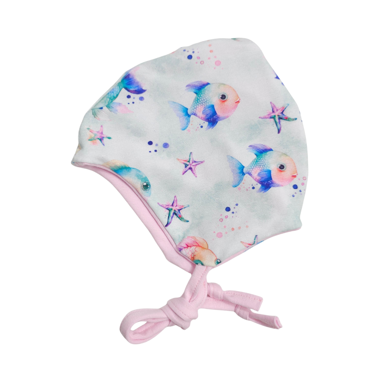 Bindemütze Bunte Fische hell (innen rosa)